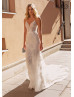 Beaded V Neck Ivory Lace Wedding Dress